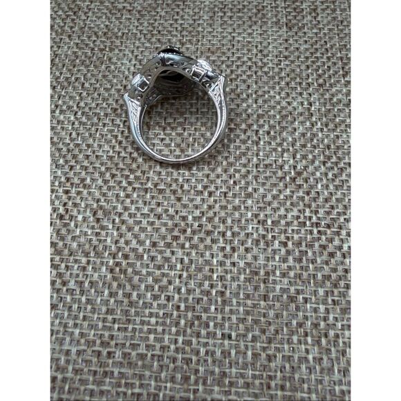 Black Onyx-Style Marquise CZ Halo Ring Sterling Silver Plated Size 6 - Picture 4 of 11